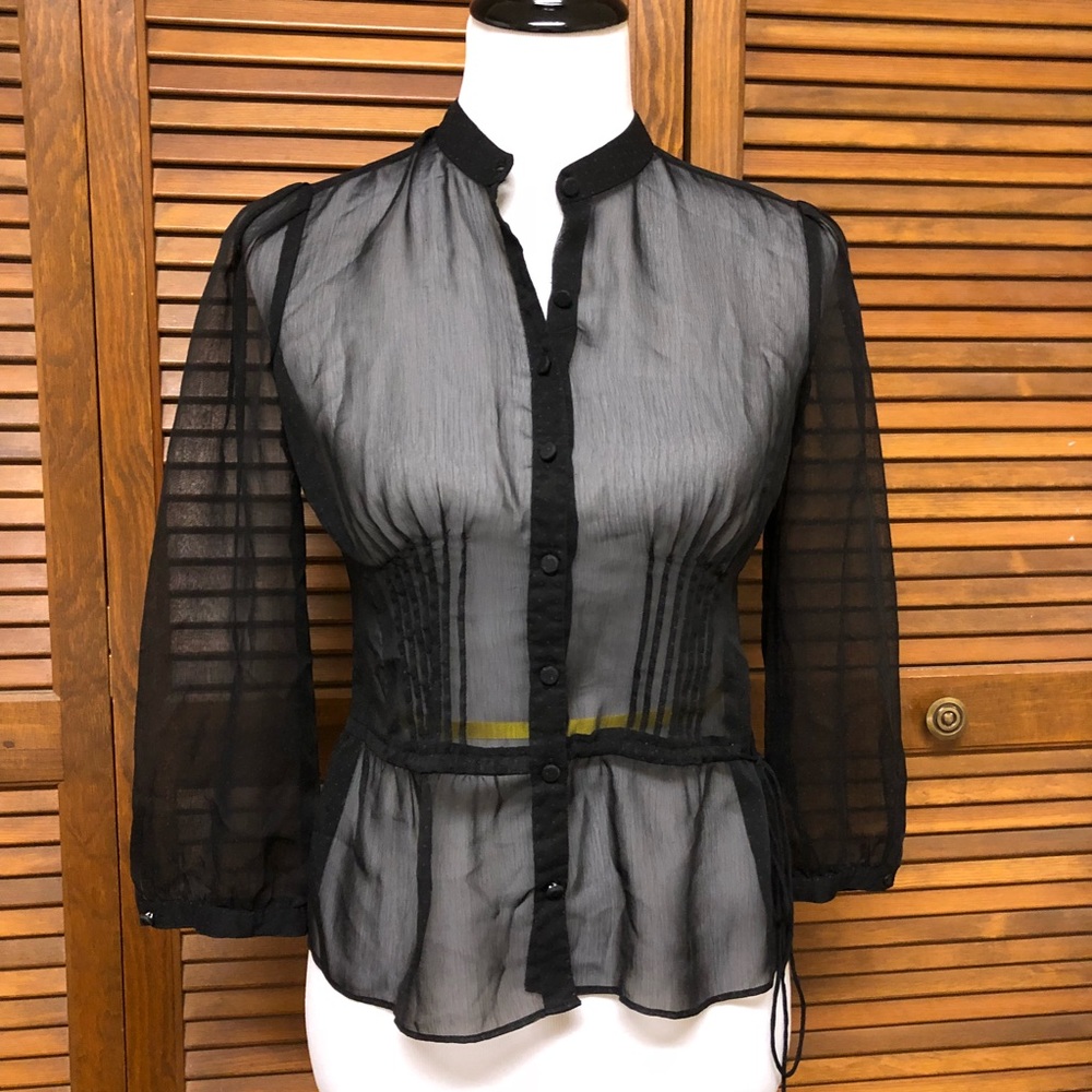 Ann Taylor LOFT Black Sheer Button Up Blouse